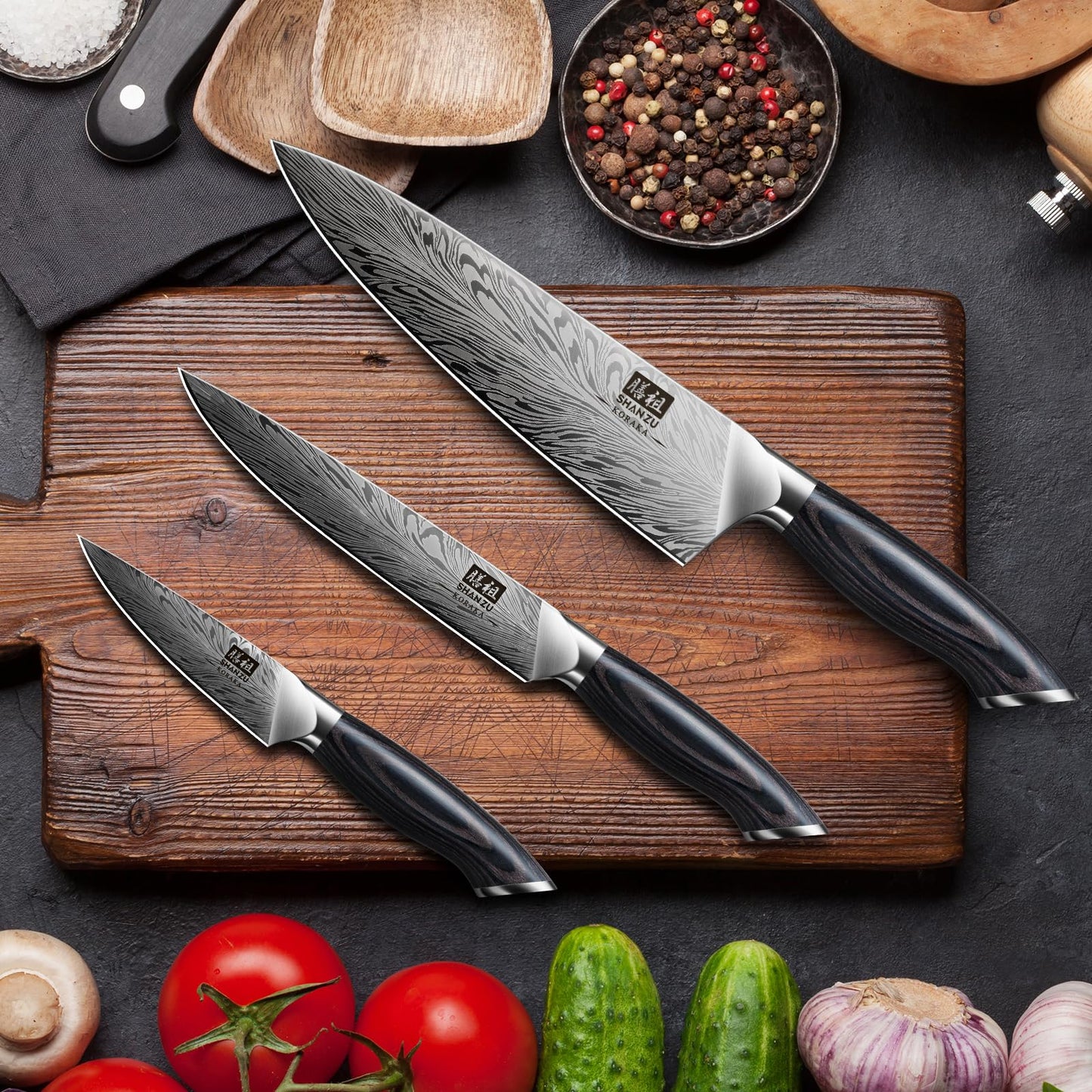 3PCS SHAN ZU Ultra Sharp Kitchen Knife Set
