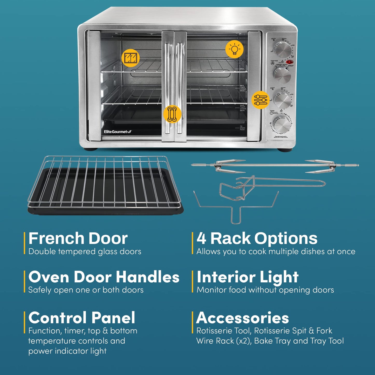 47.5Qt Elite Gourmet Convection Oven with Racks