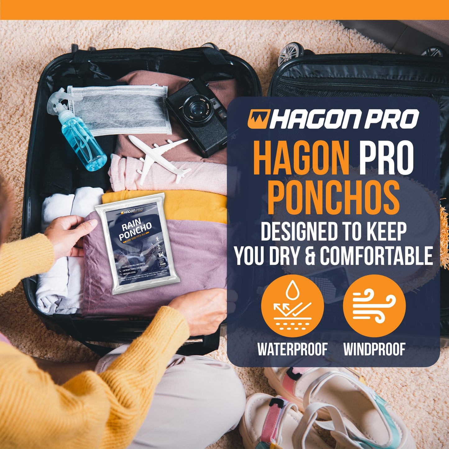 5 Pack Hagon PRO Disposable Rain Ponchos