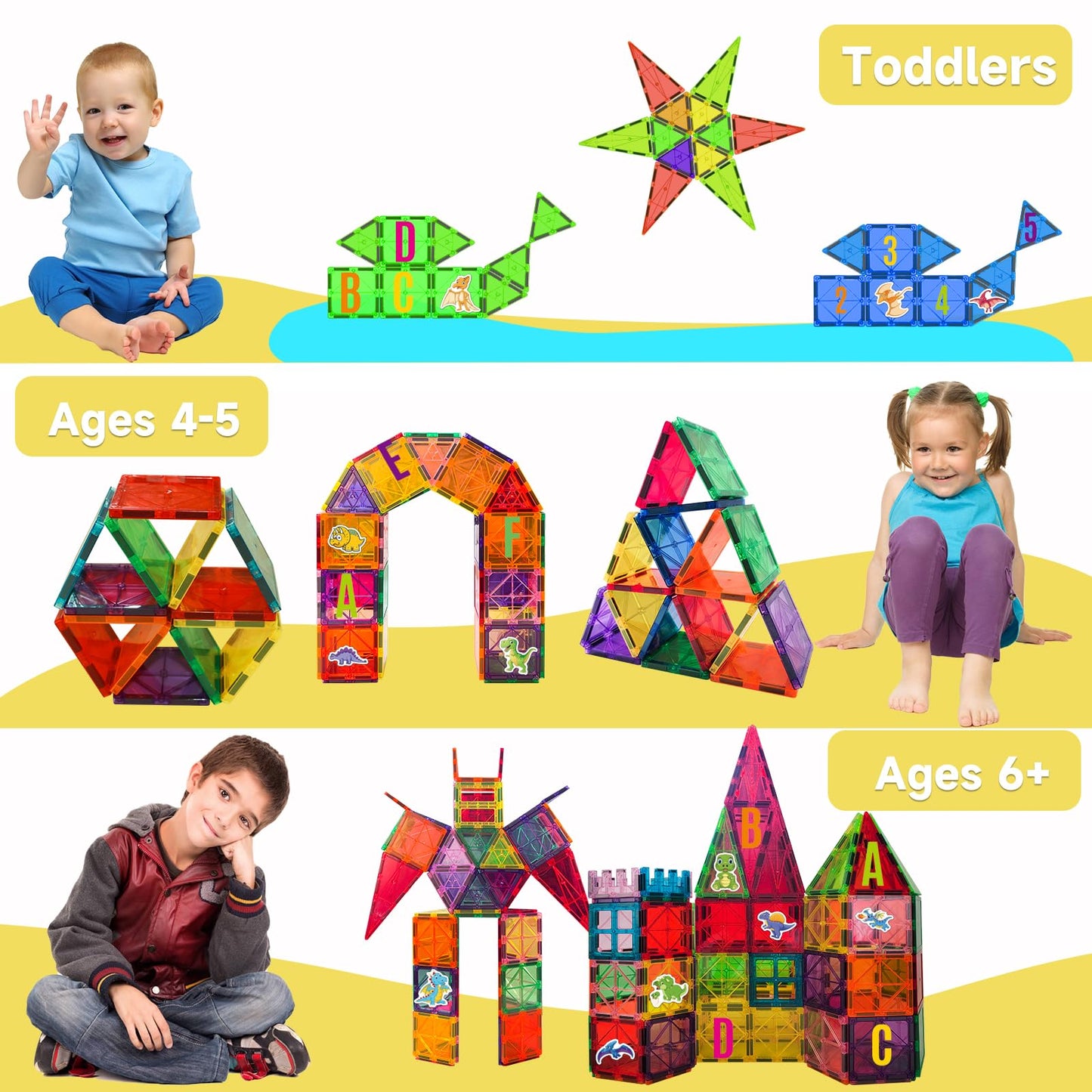117 Piece Magnetic Building Blocks Set with Dinosaurs & Cars