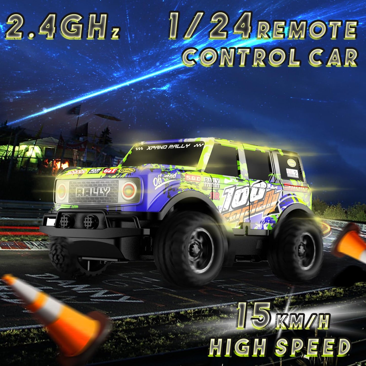 Desdoni Remote Control Car, Light Up RC Car Toys, 2.4GHz 1:24 Scale 15KM/H Off-Road with Cool LED Lights Racing Rechargeable Toy Car for Christmas Birthday Kids Boys Girls for 4-7 8-12 Year Old