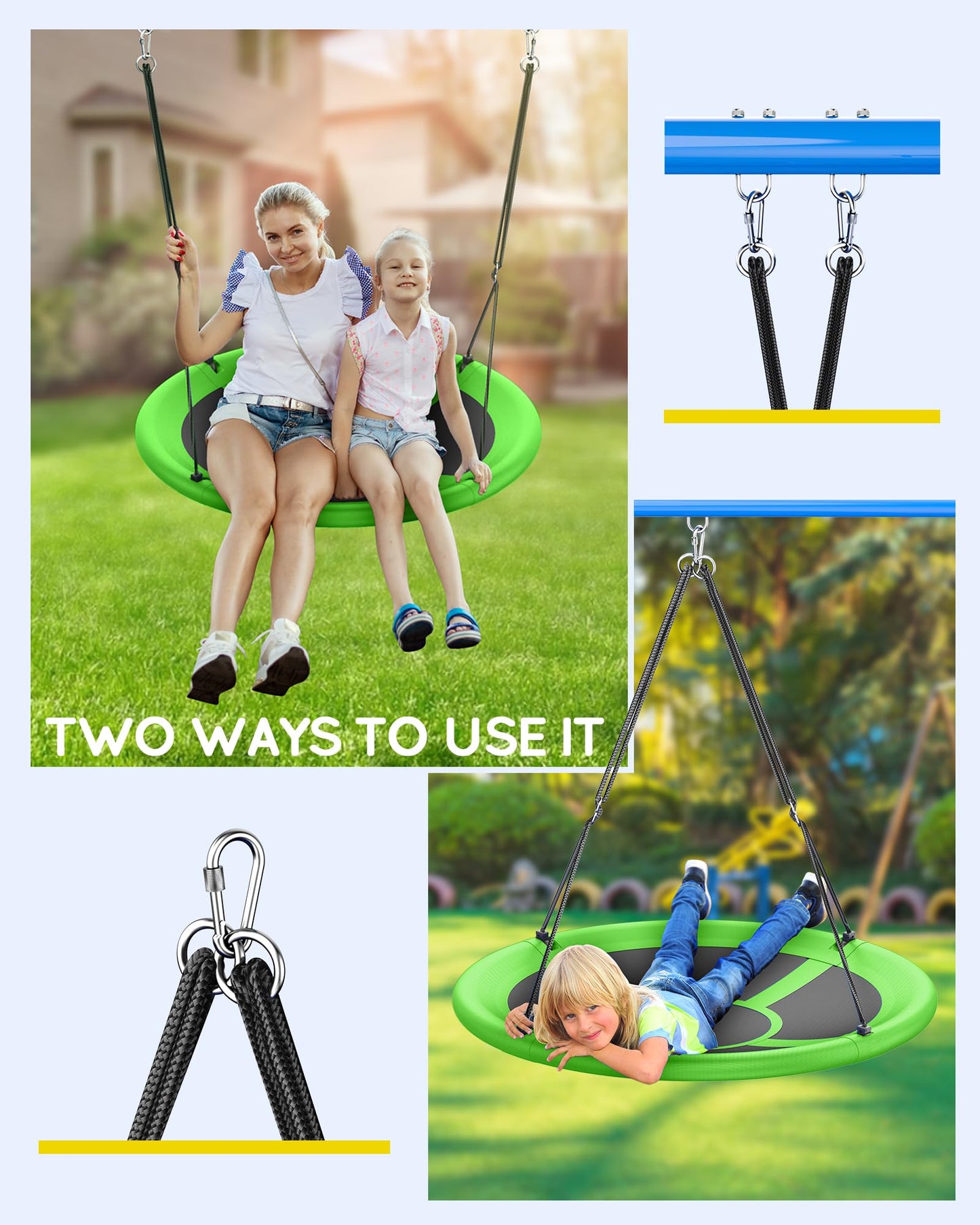 43" Saucer Tree Swing for Kids Adult, 700lbs Weight Capacity, Waterproof Flying Saucer Swing with Adjustable Hanging Straps, Swing Seats for Backyard Outdoor Indoor Playground, Green