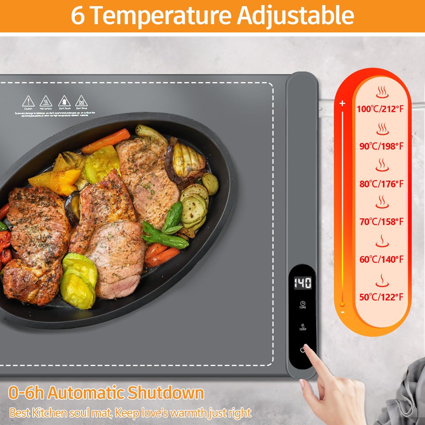 Rollable Electric Warming Tray with 6 Temp Settings
