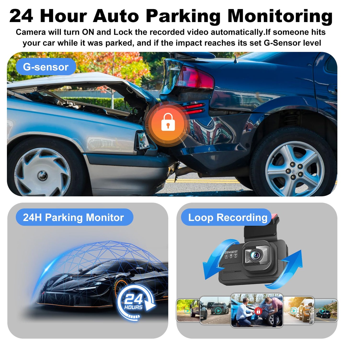 4K Dash Cam Front and Rear with Night Vision