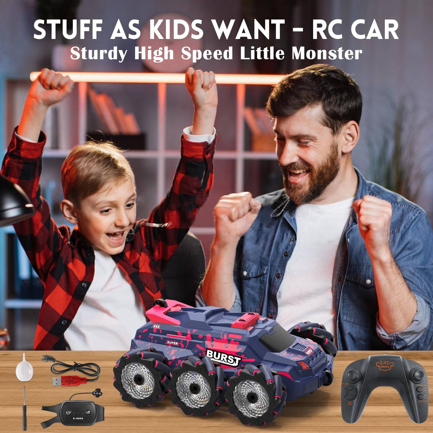 Remote Control Car for Kids, Gesture Sensing RC Stunt Car with Spray Fog Steam 2.4GHz 4WD Toy Cars 360° Rotation Drift Hand Controlled Remote Control Cars with Lights Music for 6-12 yr Boys Girls Red