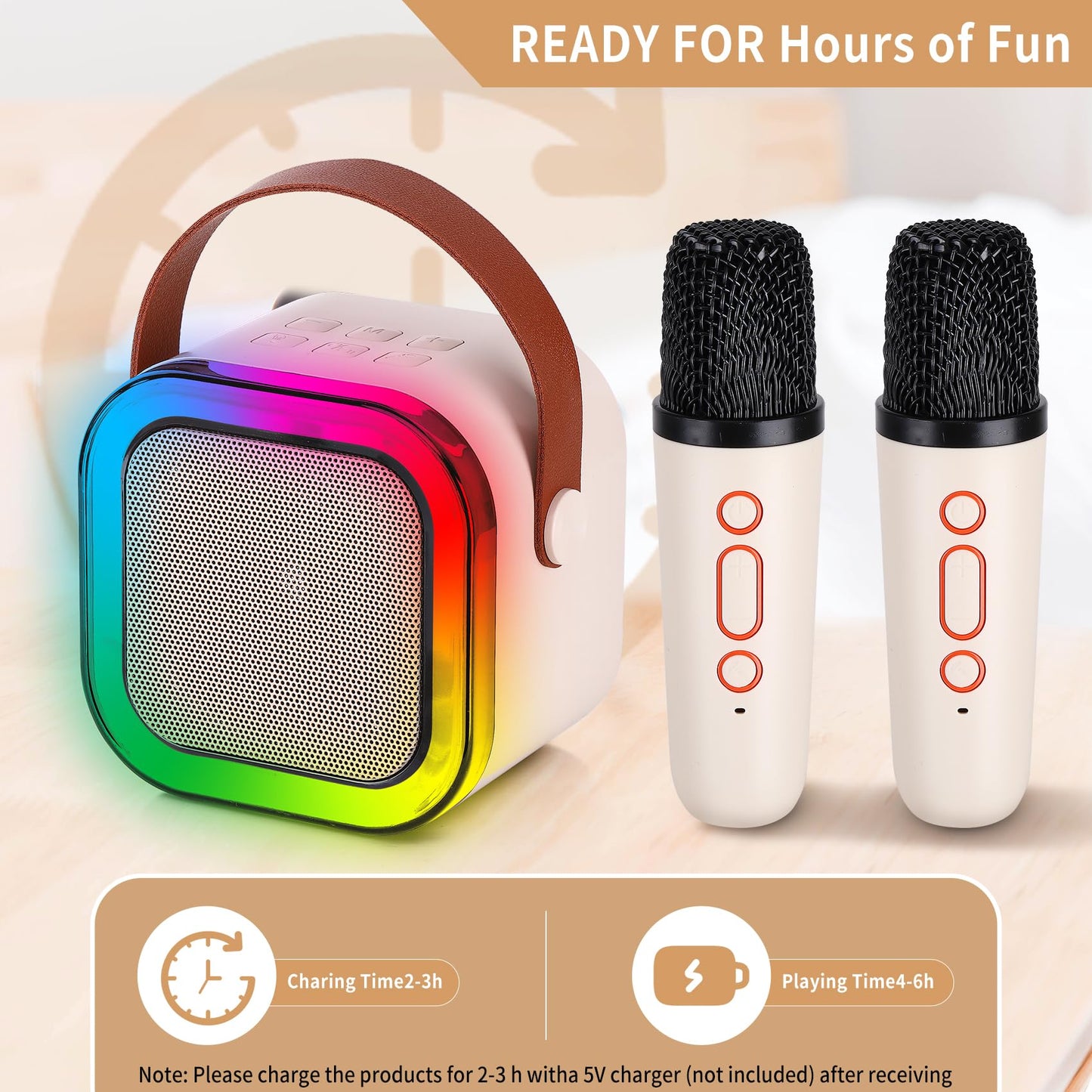 Mini Karaoke Machine with 2 Wireless Microphones