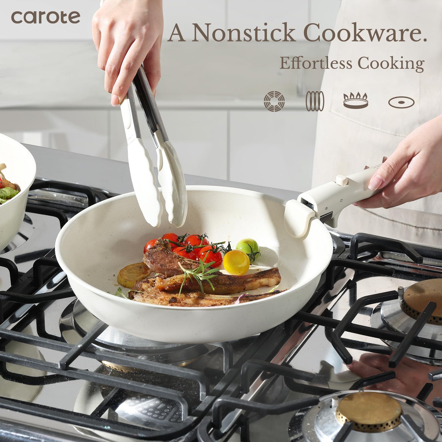 CAROTE 11pcs Nonstick Cookware Set with Detachable Handles