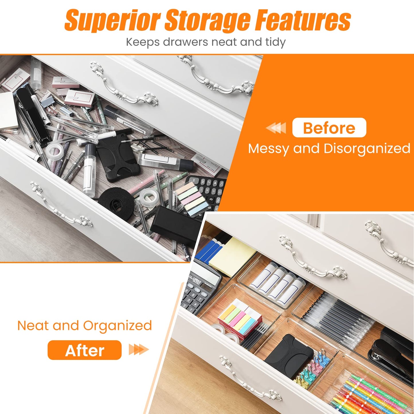 6 Pack Stackable Acrylic Drawer Organizers