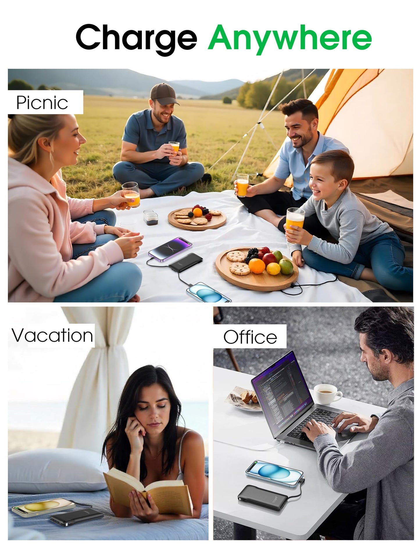 10000mAh Portable Charger with Built-in Plug