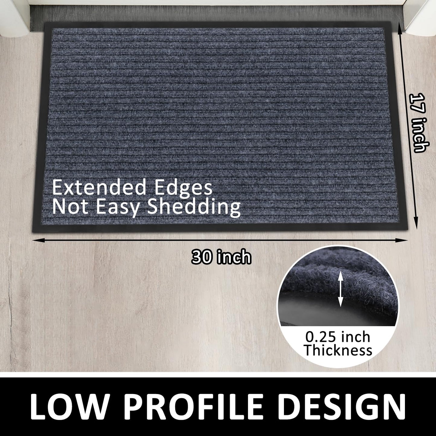 Non-Slip Grey Front Doormat for Indoor/Outdoor