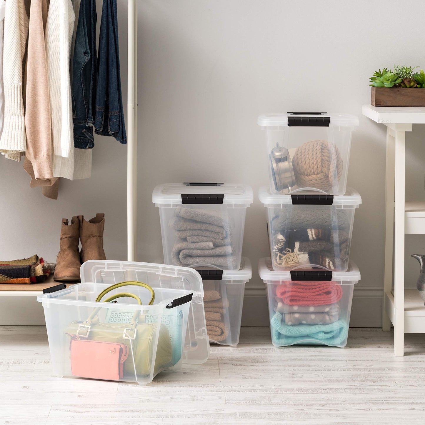 6 Pack IRIS USA Stackable Storage Bins with Lids