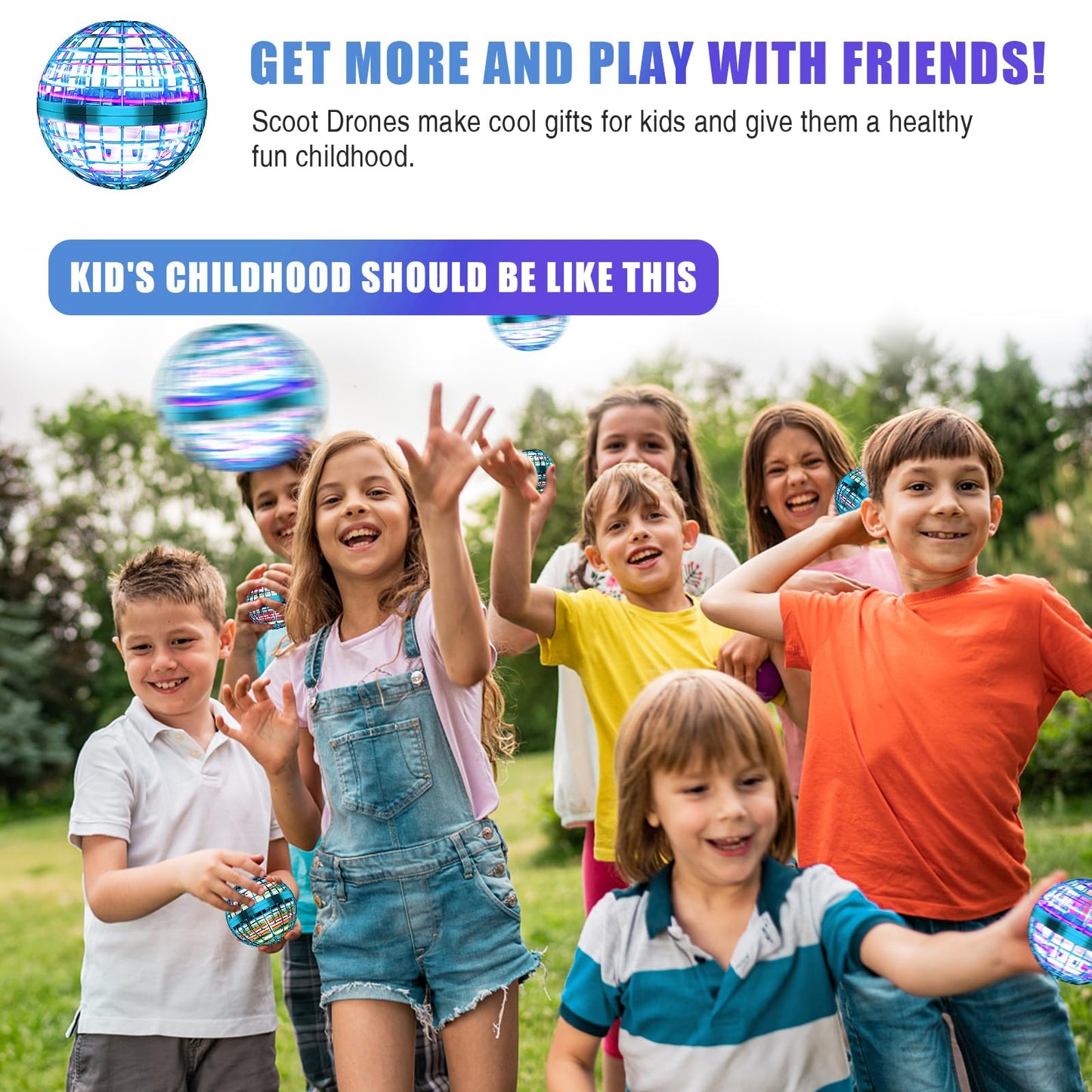 Unyfu Flying Orb Ball Toy, Galaxy Boomerang Hover Ball Led Lights Mini Drone Globe Hand Controlled Flying Ball Toys Cool Toys Gift for 6 7 8 9 10+ YearOld Boys Girls Teens Outdoor Toys(Blue)