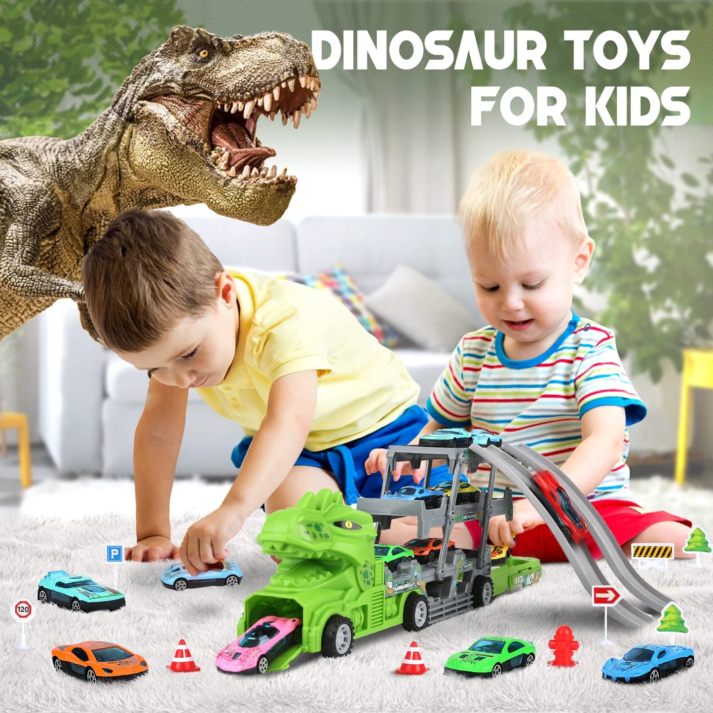 Dinosaur Car Toys with Race Track and Cars