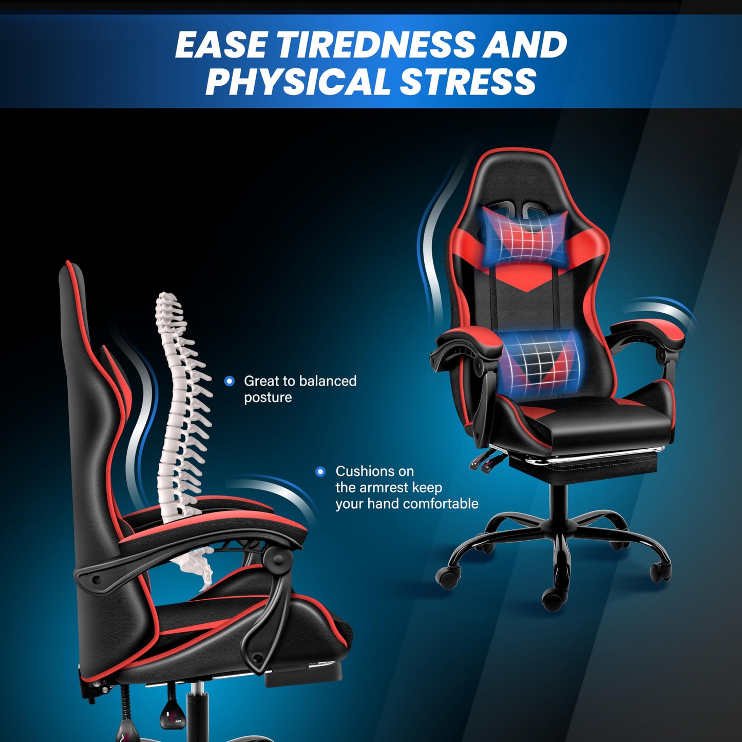 Ergonomic Gaming Chair with Footrest & Lumbar Support