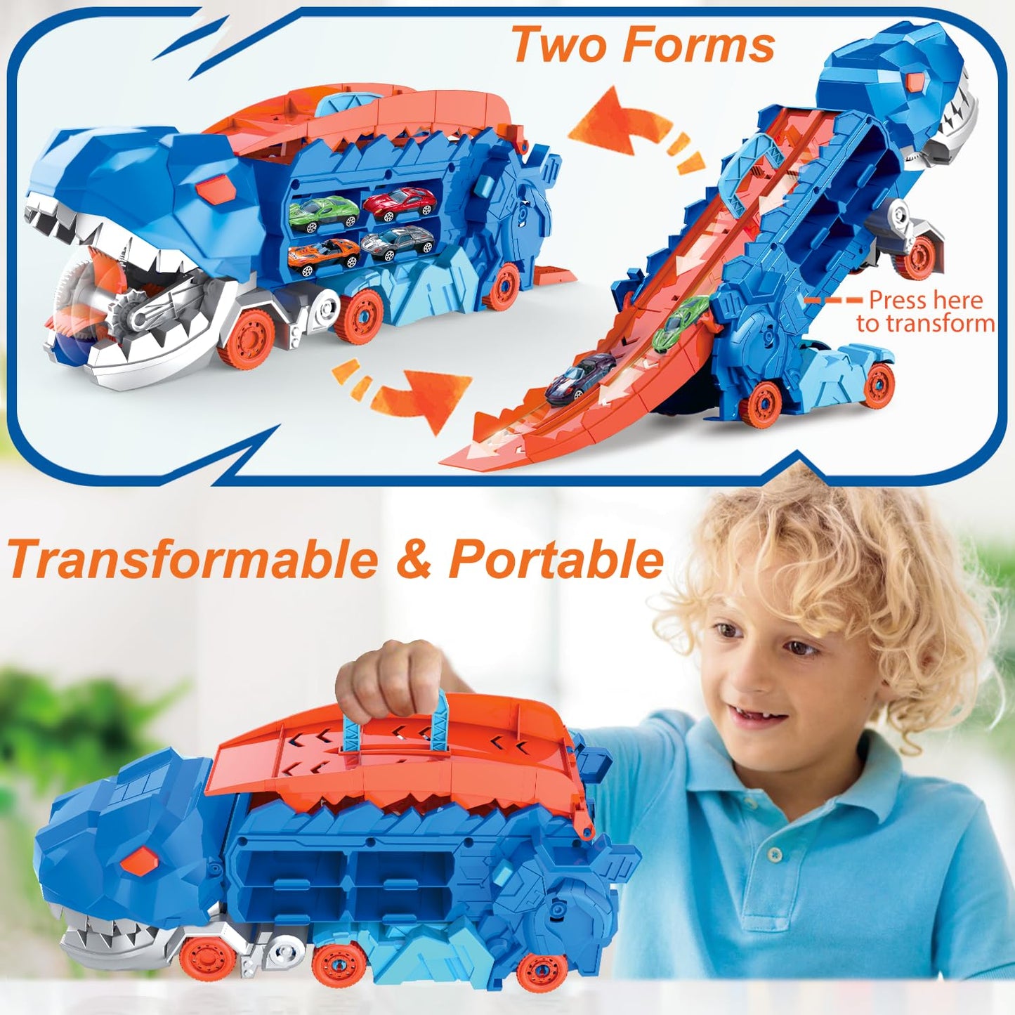 Dinosaur Truck Toy with T-Rex Carrier for Kids