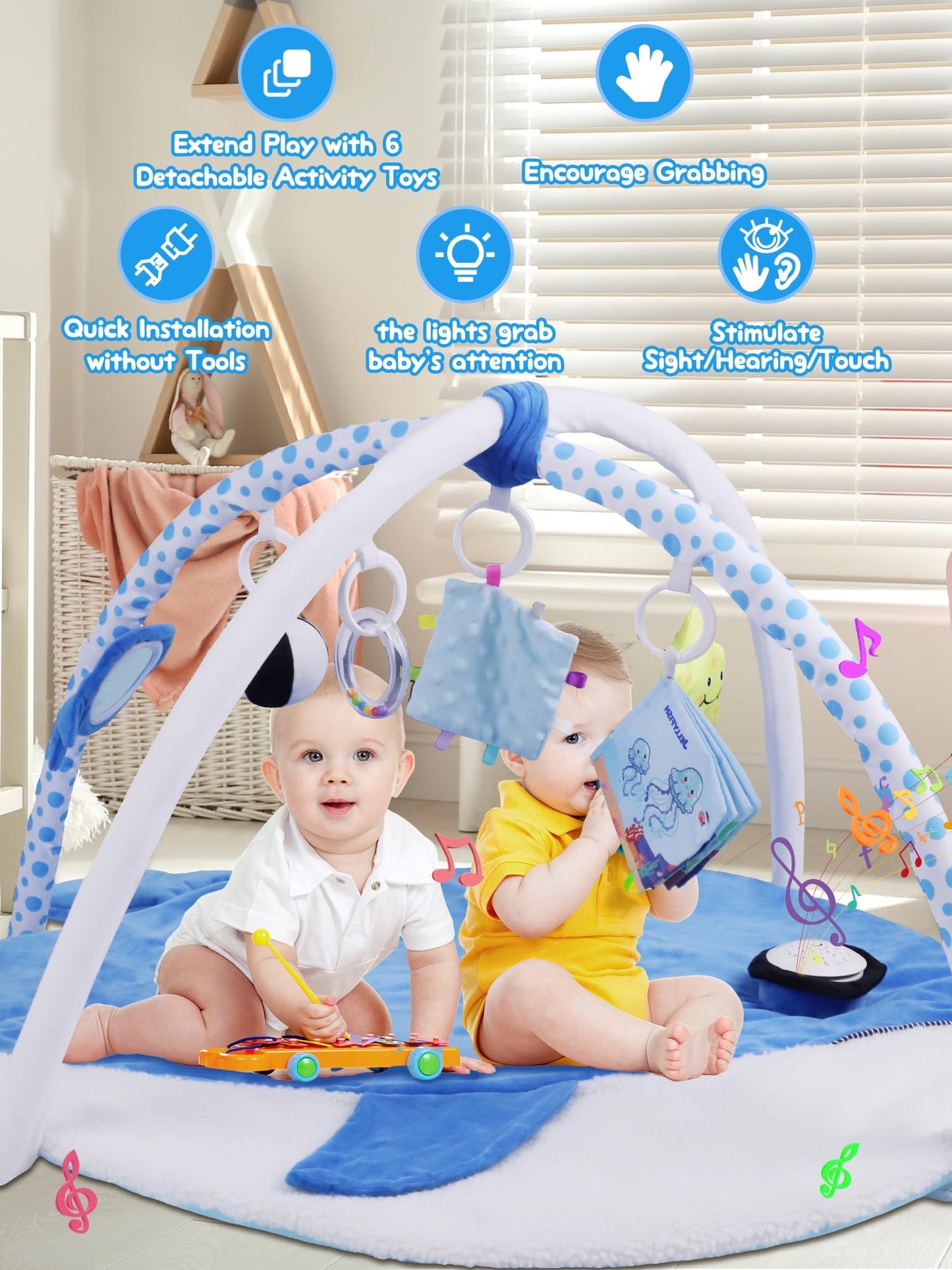 Baby Play Gym Mat with Music & Lights