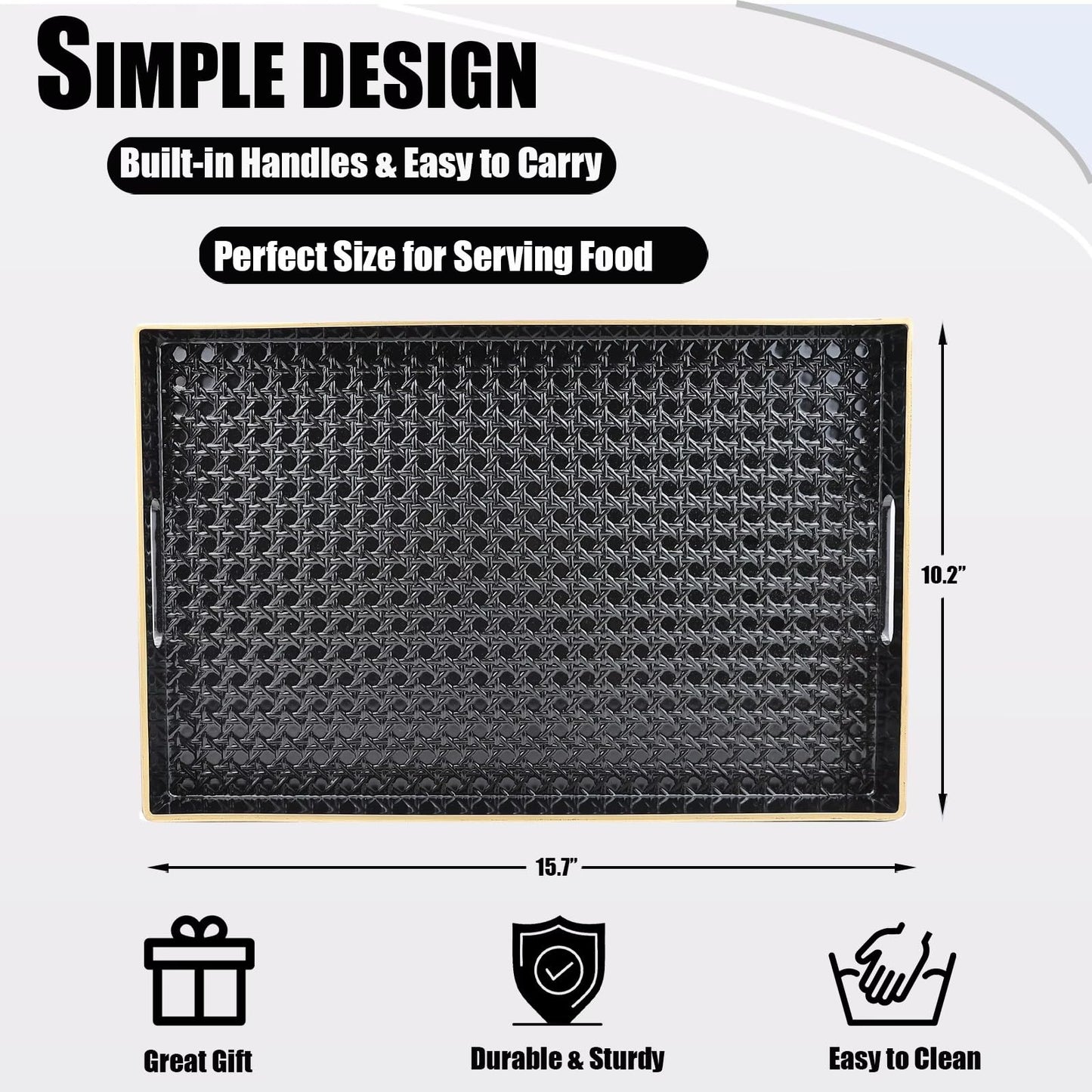 Rectangular Serving Tray with Handles for Decor