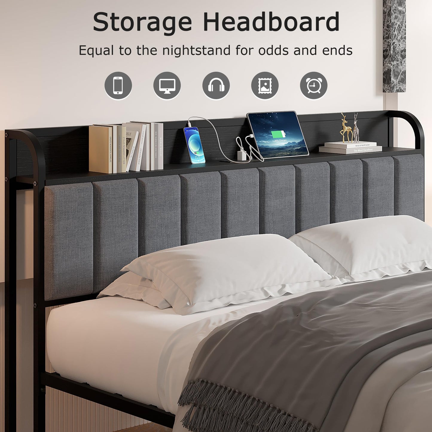 VECELO Queen Upholstered Bed Frame with Storage