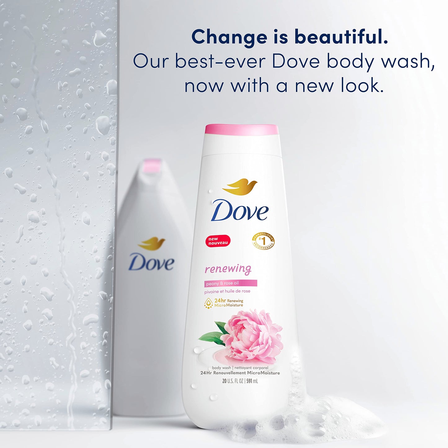 Dove Body Wash Renewing Peony and Rose Oil 4 Count for Renewed, Healthy-Looking Skin Gentle Skin Cleanser with 24hr Renewing MicroMoisture 20 oz