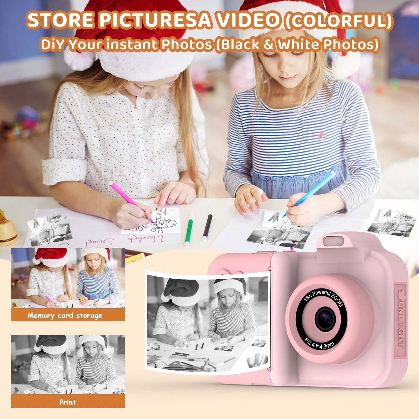 Kids Instant Print Camera with 5 Paper Rolls