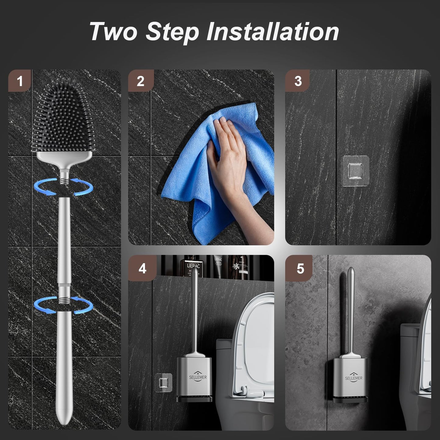 Toilet Brush Set with Holder and Flexible Head