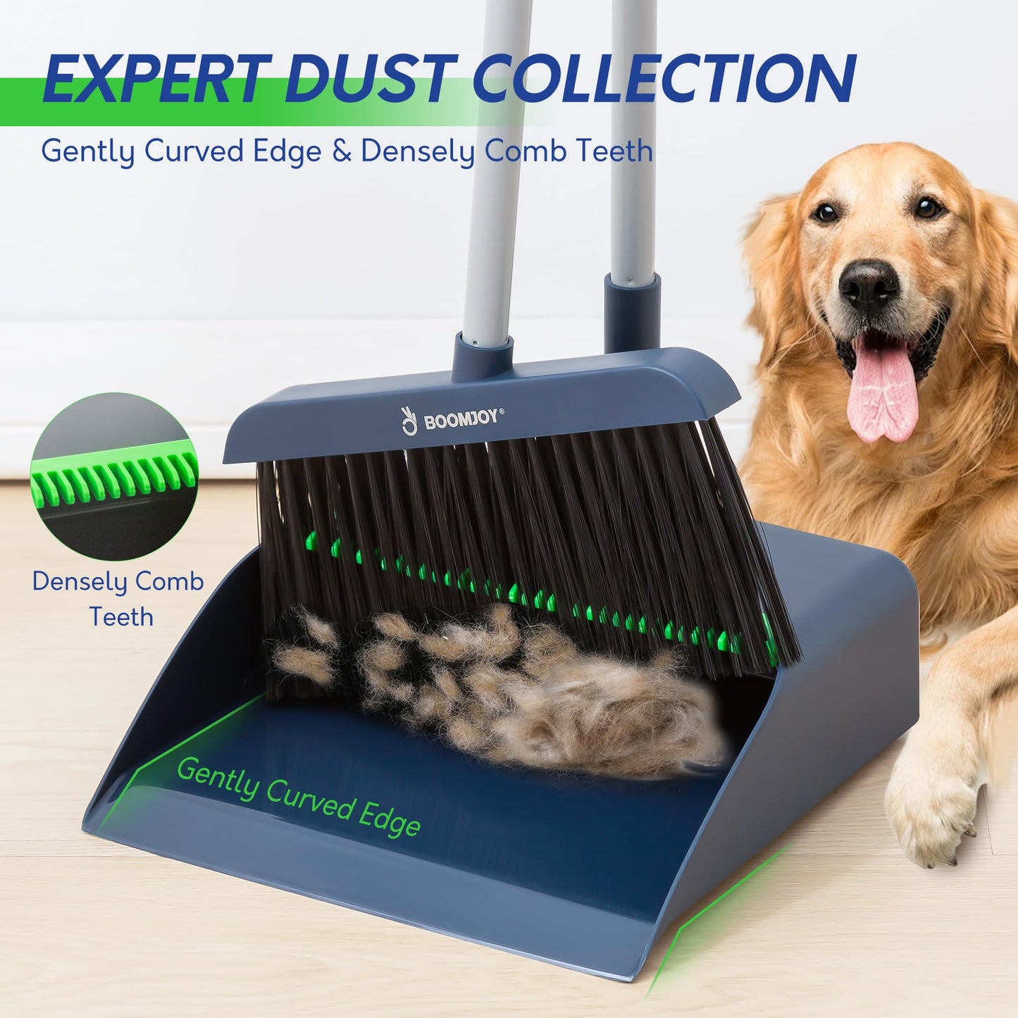 BOOMJOY Adjustable Broom and Dustpan Set