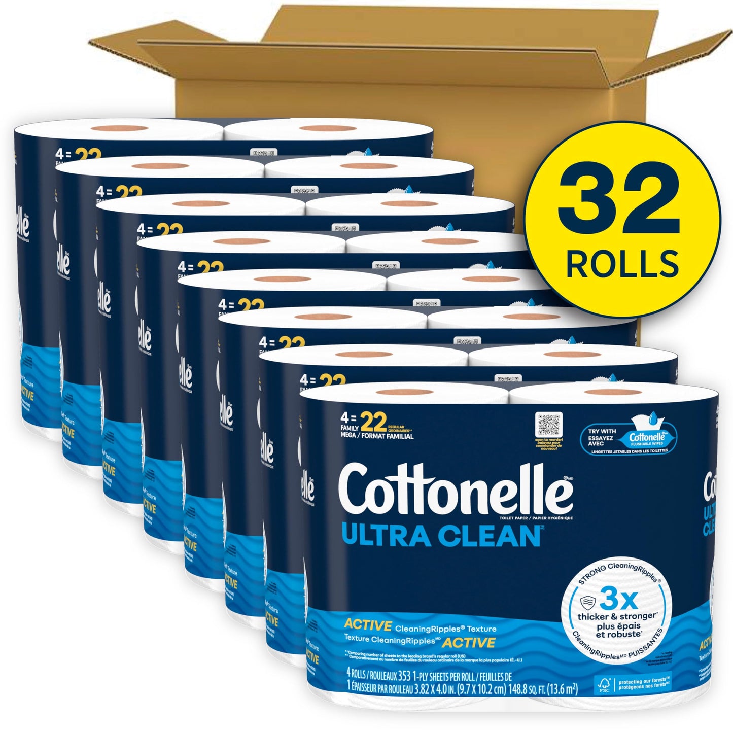 Cottonelle Ultra Clean Toilet Paper, 32 Mega Rolls