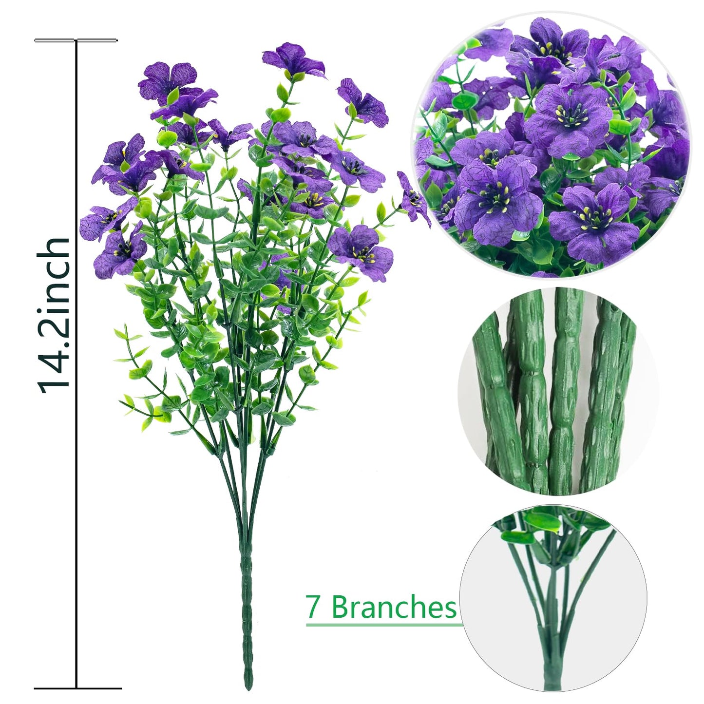 DRT DERUITAI Artificial Flowers for Outdoors 20 Bundles Faux Outside Flowers No Fade UV Resistant Fake Plastic Shrubs Home Outdoor Decor (Purple)