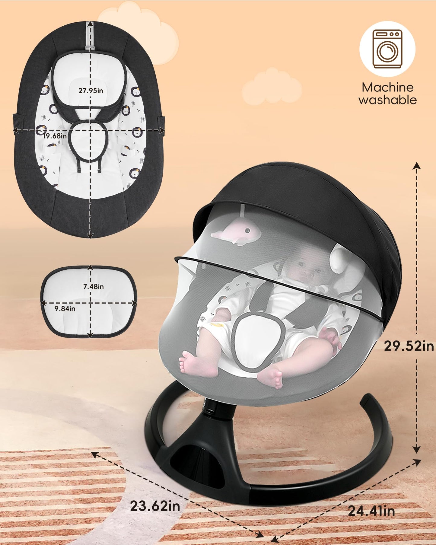 Portable Electric Baby Swing with Bluetooth Music