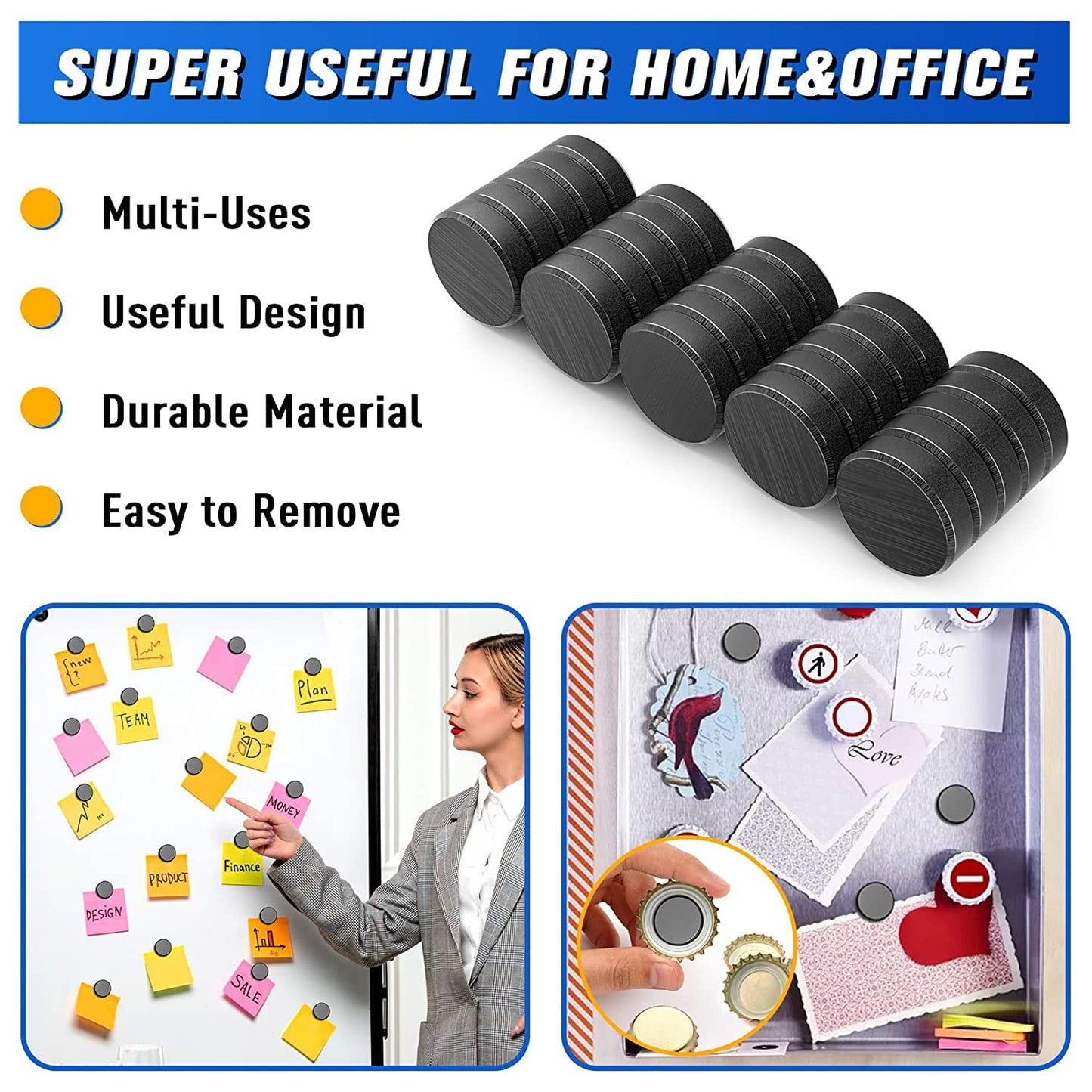 60Pcs Ceramic Magnets Round Disc Magnets,Small Magnets for Crafts with Adhesive Backing, Perfect for Refrigerator Button DIY Cup Tiny Magnet Craft Hobbies, Science Projects- 0.7'' D x 0.19''H