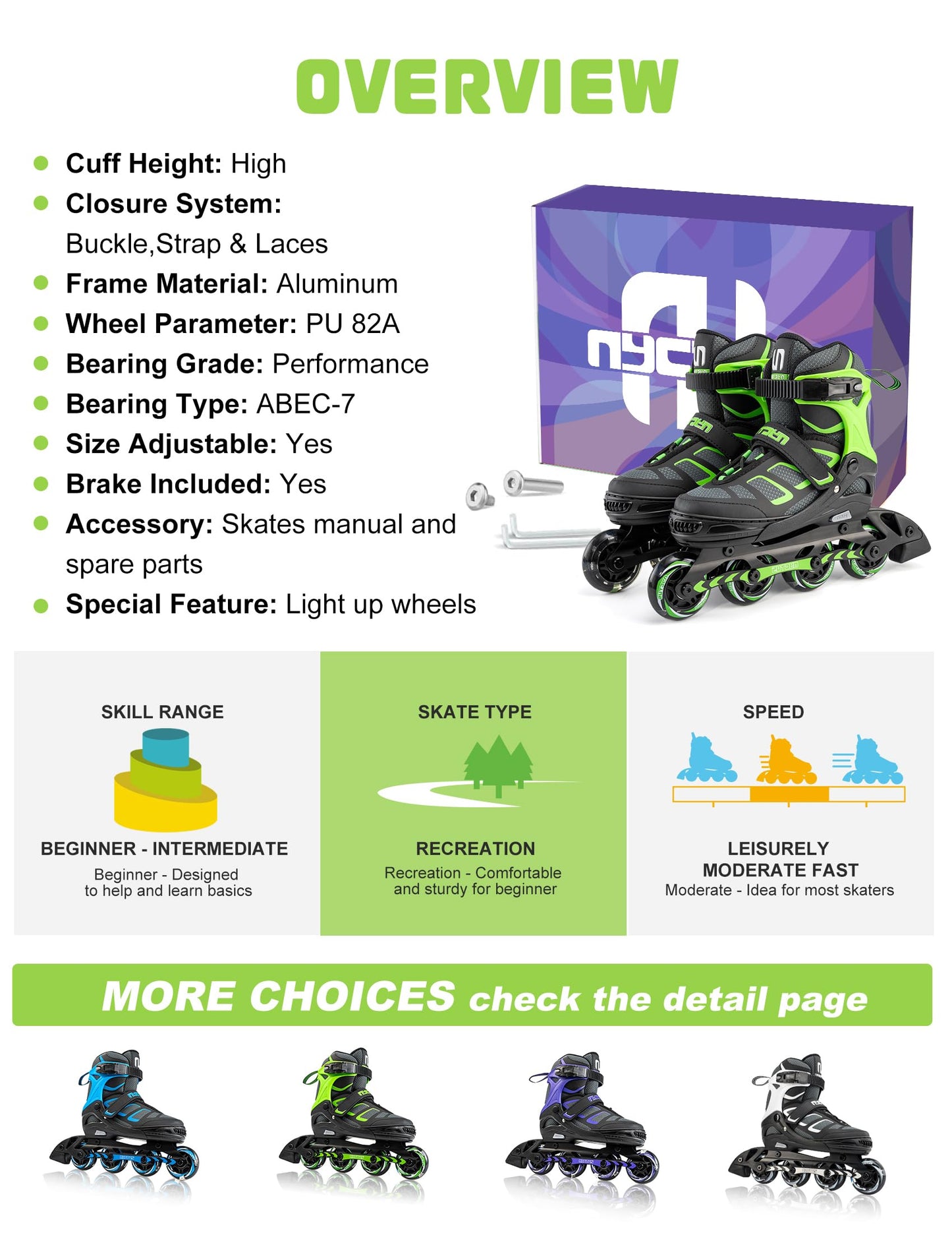 Inline Skates for Kids with Light Up Wheels