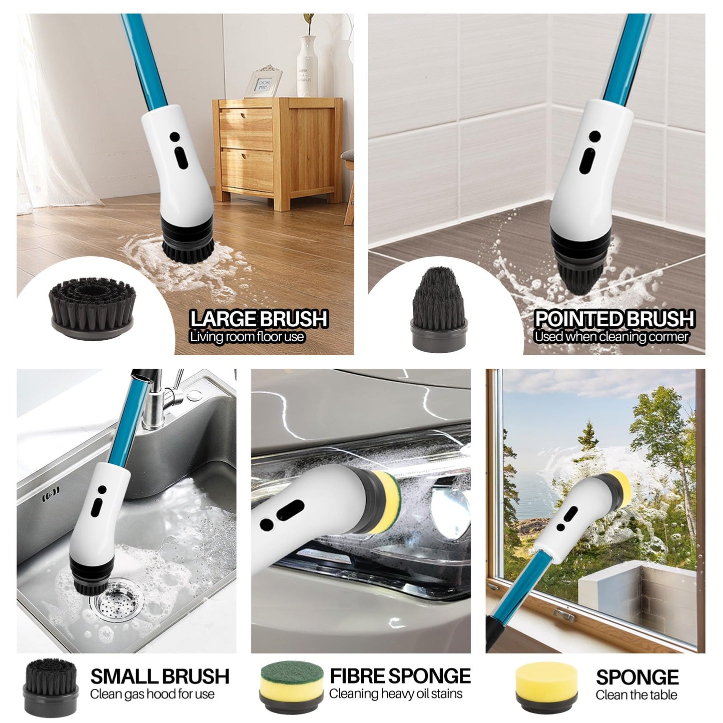 IAGREEA 9-in-1 Electric Spin Scrubber with Brushes