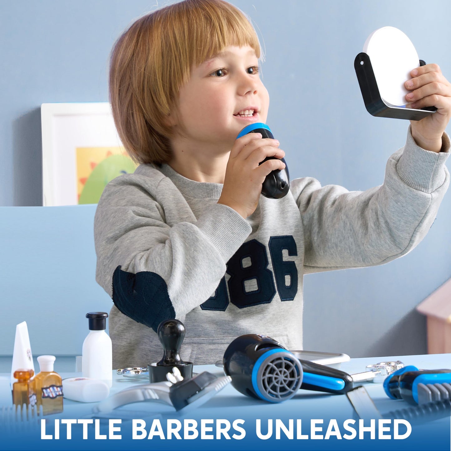 JOYIN Barber Shop Pretend Play Toy, 23 Pcs Kids Shaving Kit for Boys, Haircut Kit for Boys 3+ Year Old Birthday Gift, Upgraded Toddler Play Set with Storage Box for Role Play