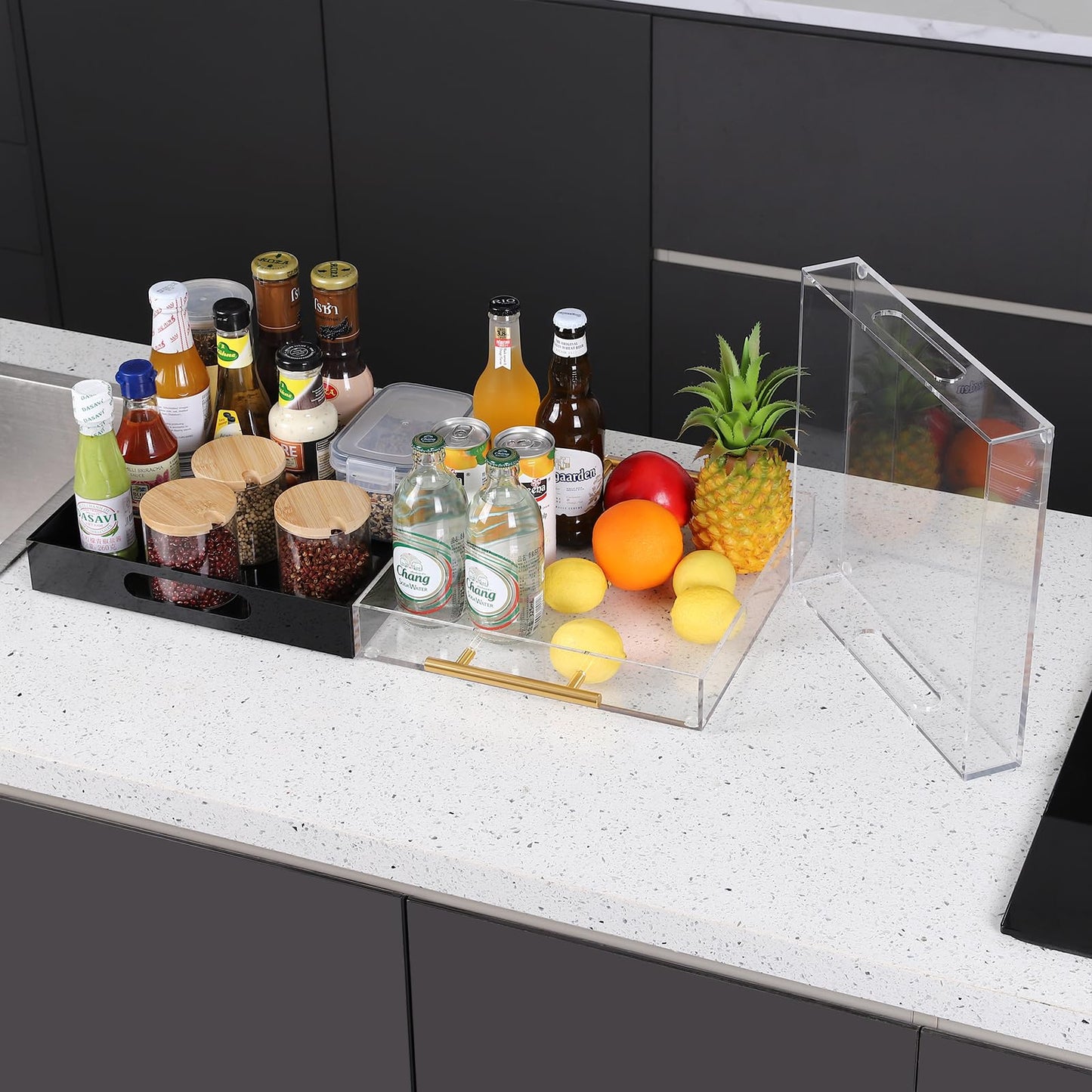 Clear Serving Tray Acrylic Tray Organizer, Ottoman Serving Tray for Coffee Table, Bathroom, Vanity, TV Table, Plastic Plastic for Eating 12 * 12 Inch