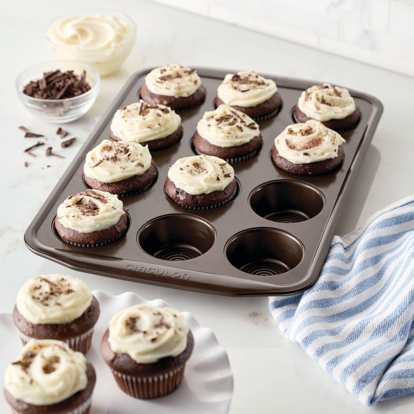 Circulon Nonstick 12-Cup Muffin Tin, Brown Steel