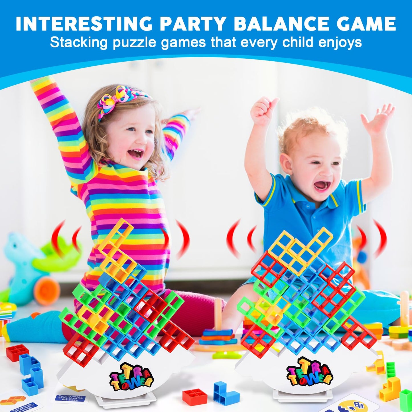 GrainBuds Tetra Tower Balance Stacking Game Team Tower Game for Kids & Adults Stack Attack Game Building Games Block Game (48pcs Color Box)