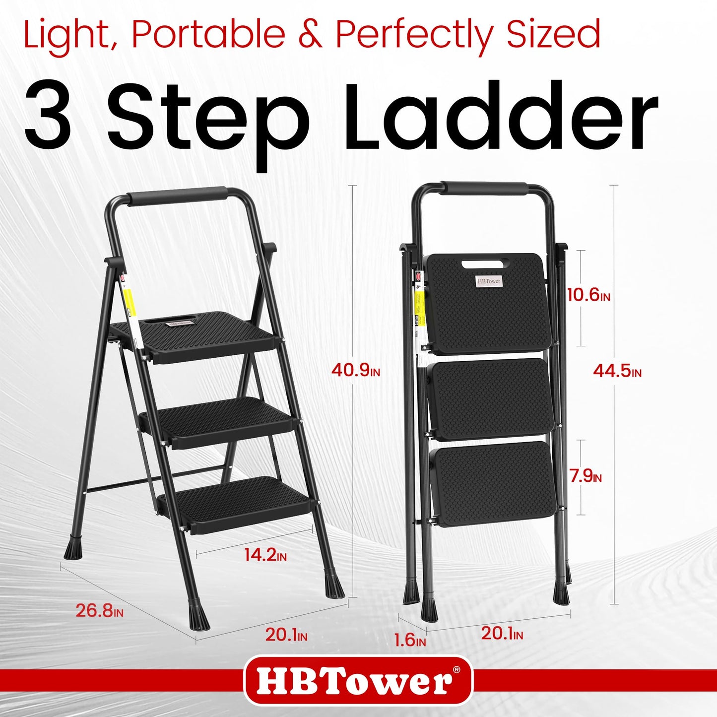 HBTower Folding Step Ladder with Handrail
