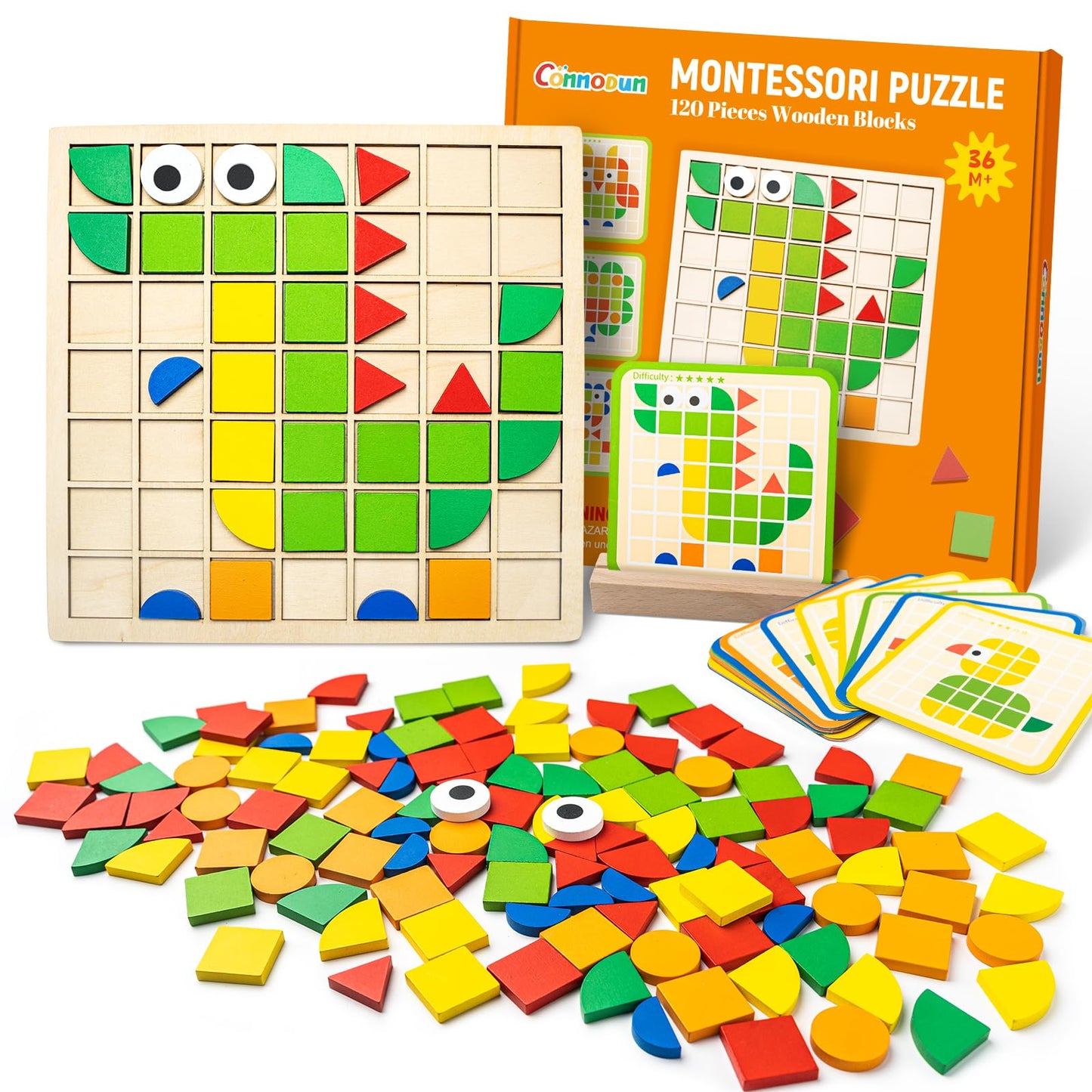 120 PCS Montessori Wooden Puzzle Blocks for Kids