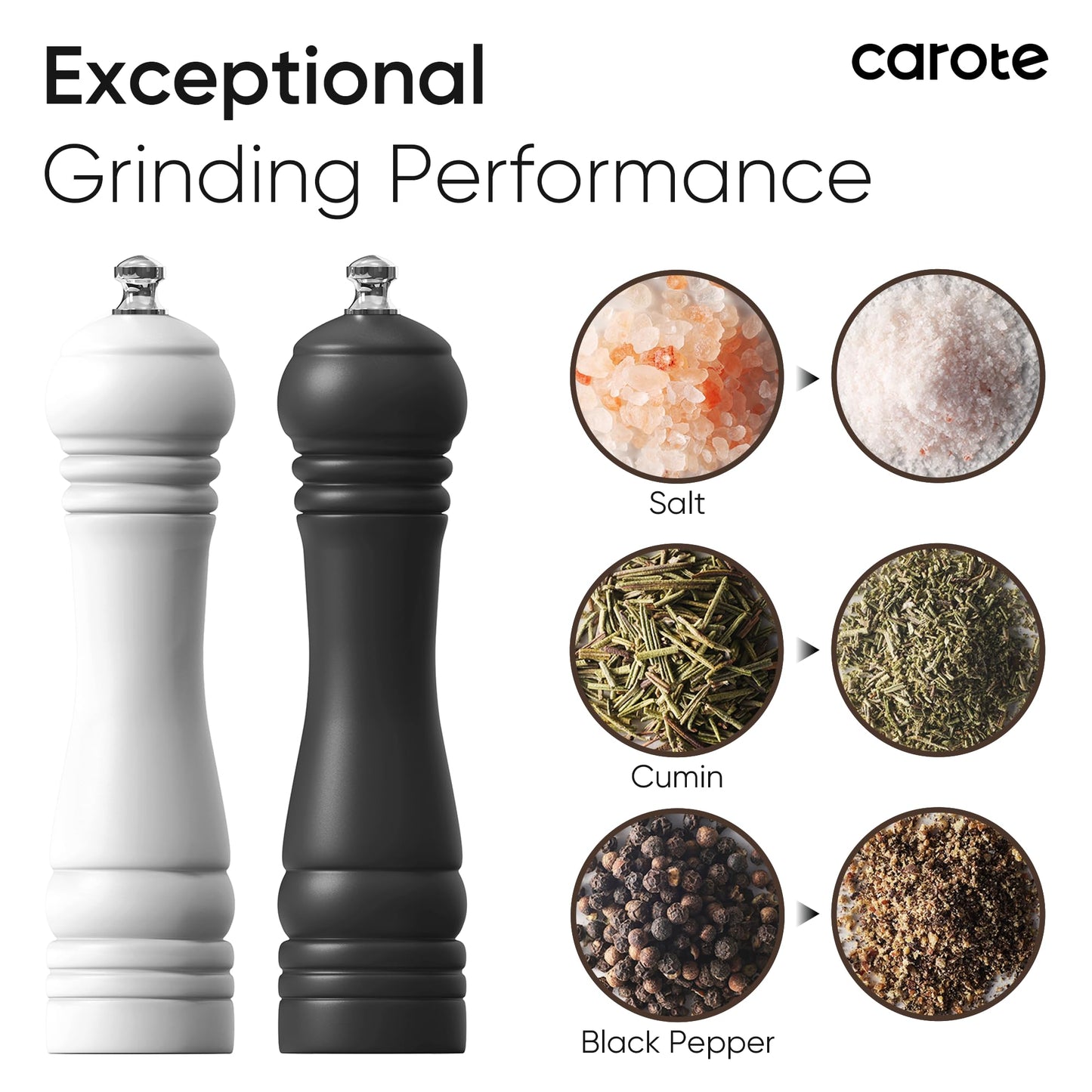 CAROTE Salt and Pepper Grinder Set, Adjustable Coarseness