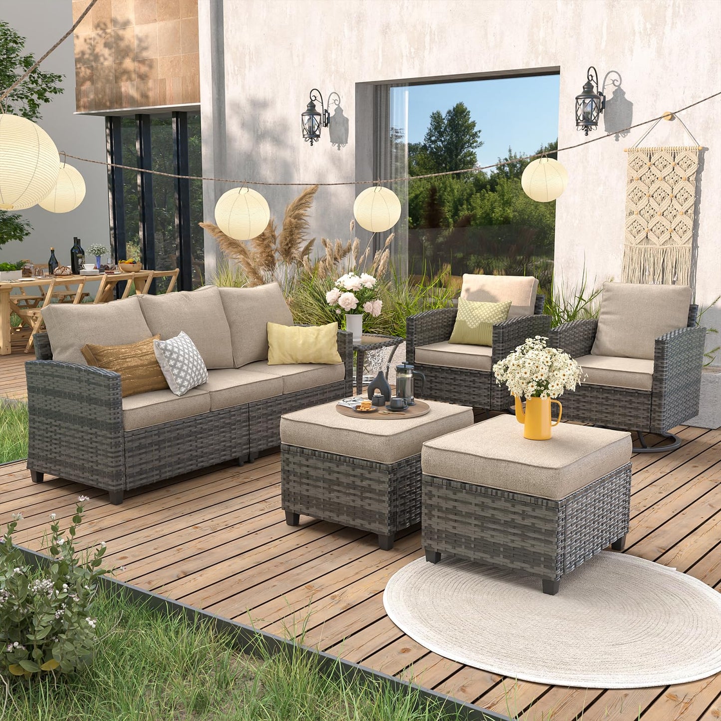 6-Piece Outdoor Sectional Sofa Set with Cushions
