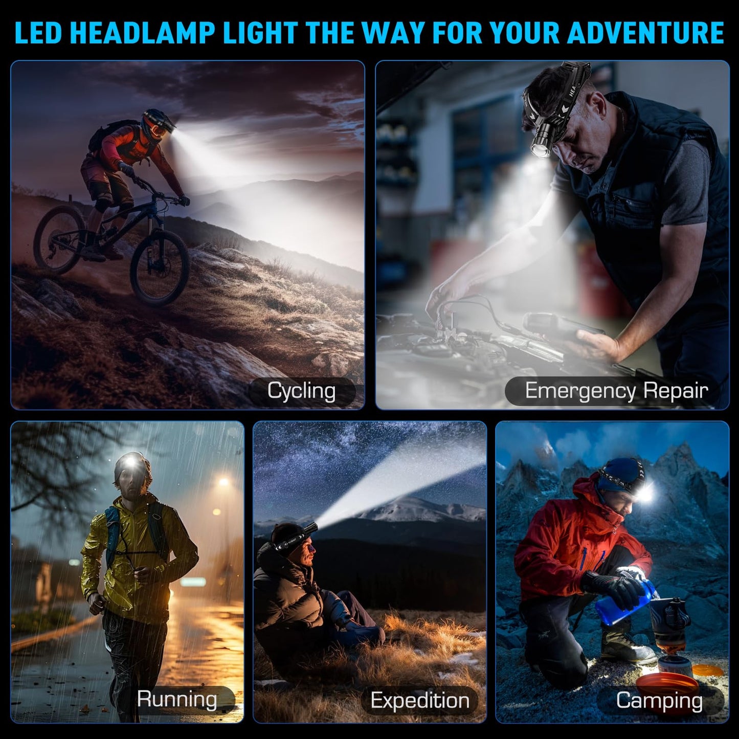 990000 Lumen Rechargeable LED Headlamp, Waterproof