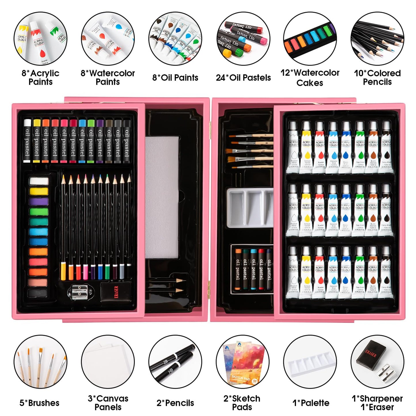 Deluxe Wooden Art Set with Sketch Pads and Paints