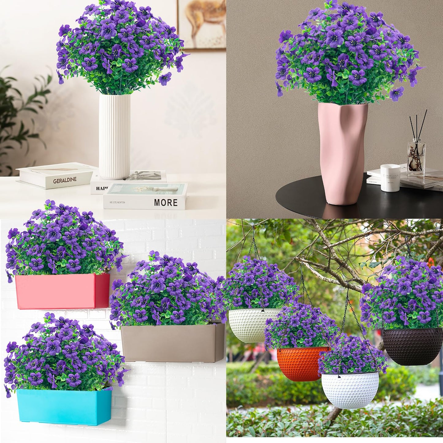 DRT DERUITAI Artificial Flowers for Outdoors 20 Bundles Faux Outside Flowers No Fade UV Resistant Fake Plastic Shrubs Home Outdoor Decor (Purple)