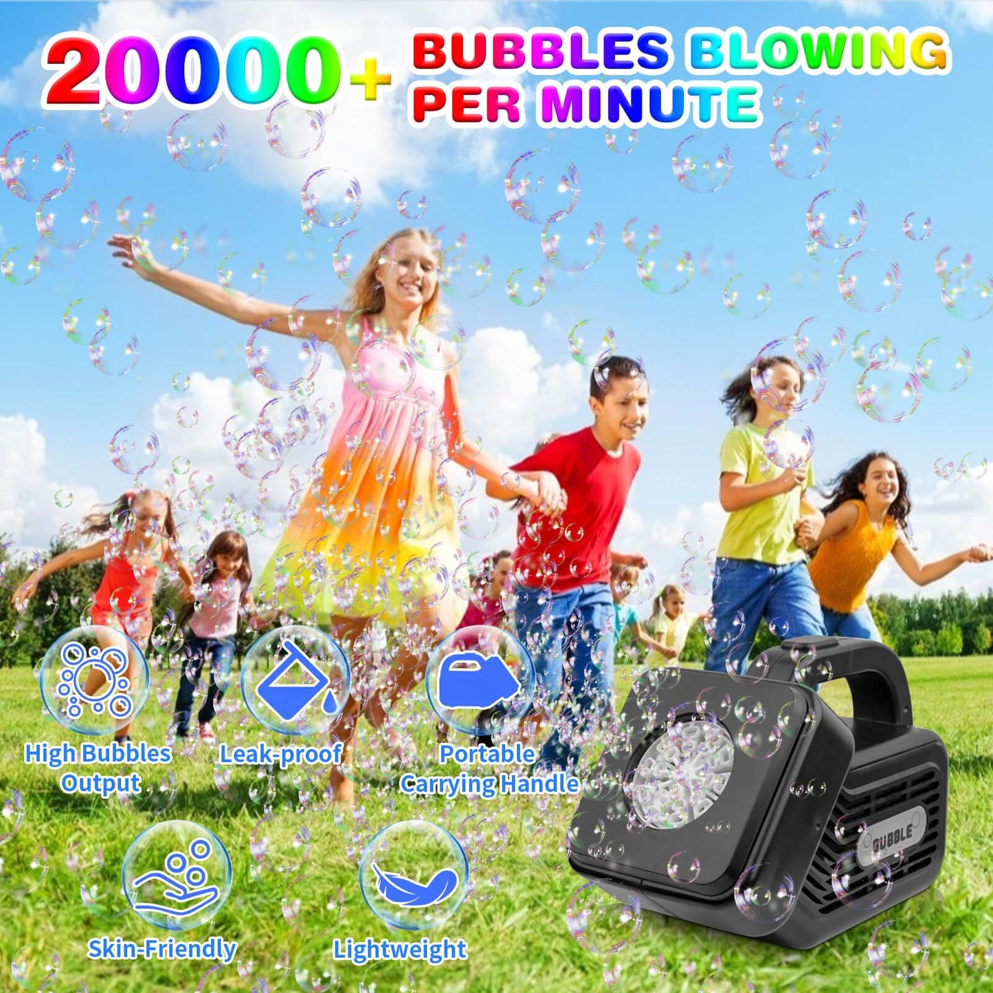 Bubble Machine for Kids, Upgrade Automatic Bubble Machine Portable Bubble Maker Outdoor Bubble Machine for Dogs Pets, Electric Bubble Blower Machine for Parties, Birthday, Wedding, Camping