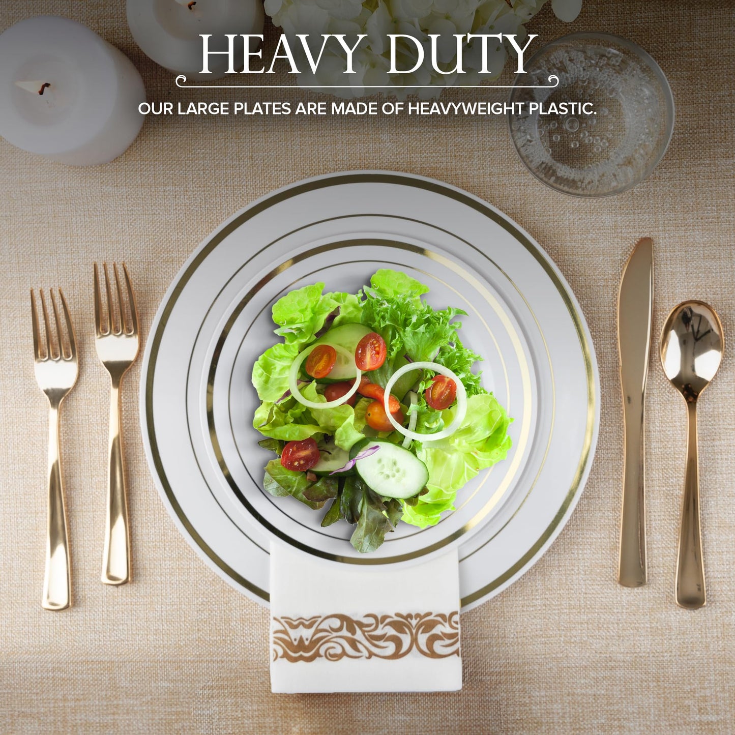 Disposable White and Gold Plates Set for Parties
