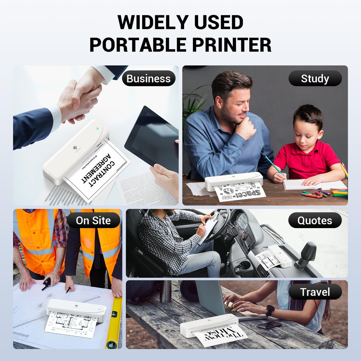 Phomemo Portable Printers Wireless for Travel, M833 Bluetooth Thermal Printer Compatible with Phone & Laptop,Support 8.5'' x 11'' US Letter & A4, 300Dpi Inkless Mobile Printer for Office, Home, School