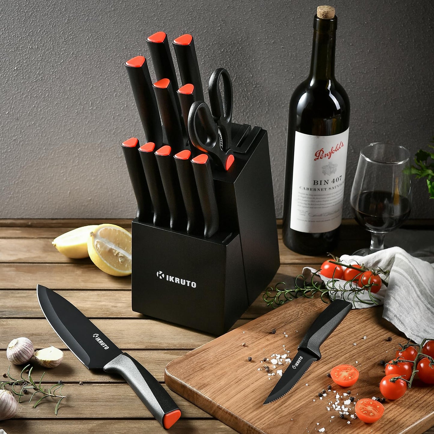 IKRUTO 15-Piece Professional Kitchen Knife Set