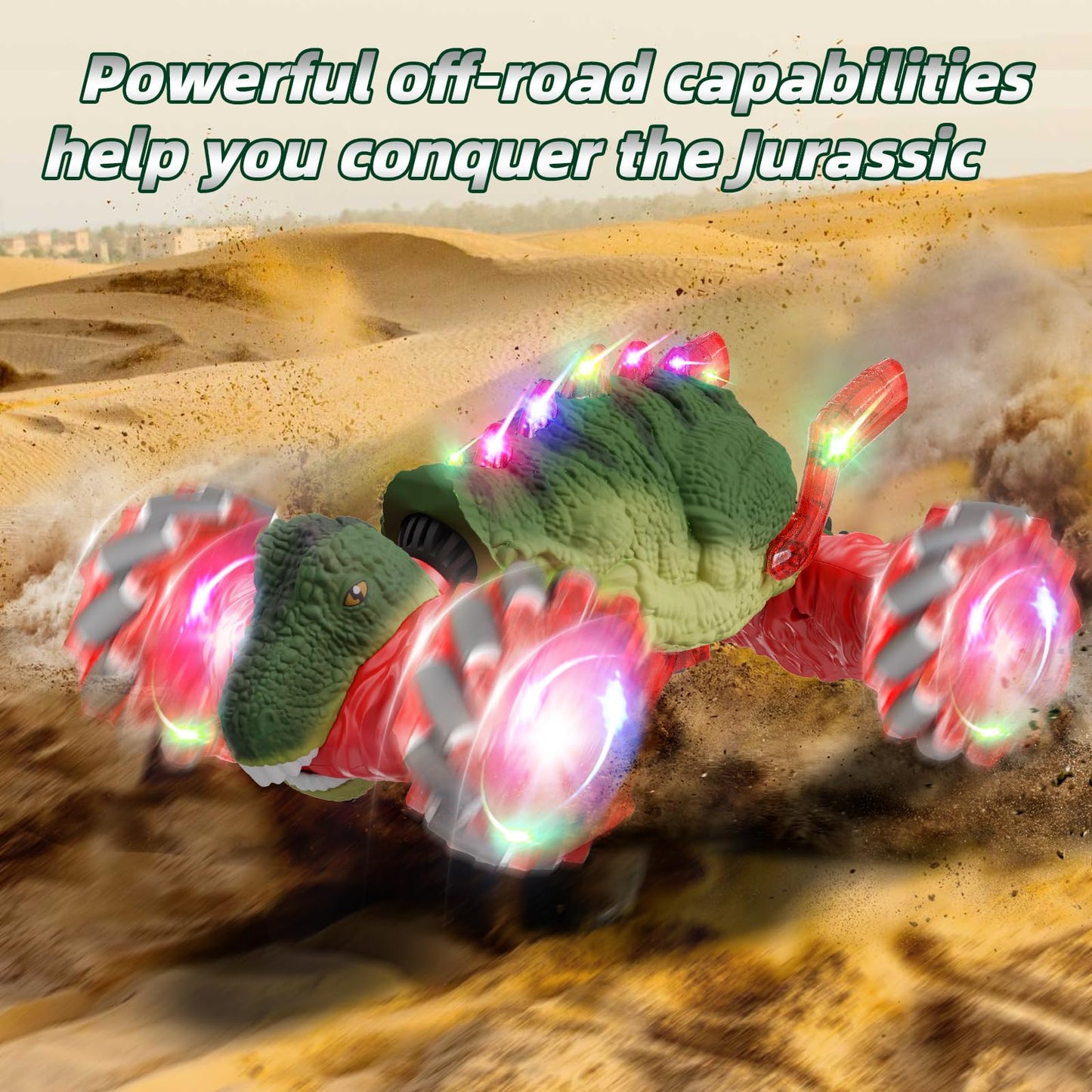 5 Dinosaur Remote Control Cars with Sounds & Lights