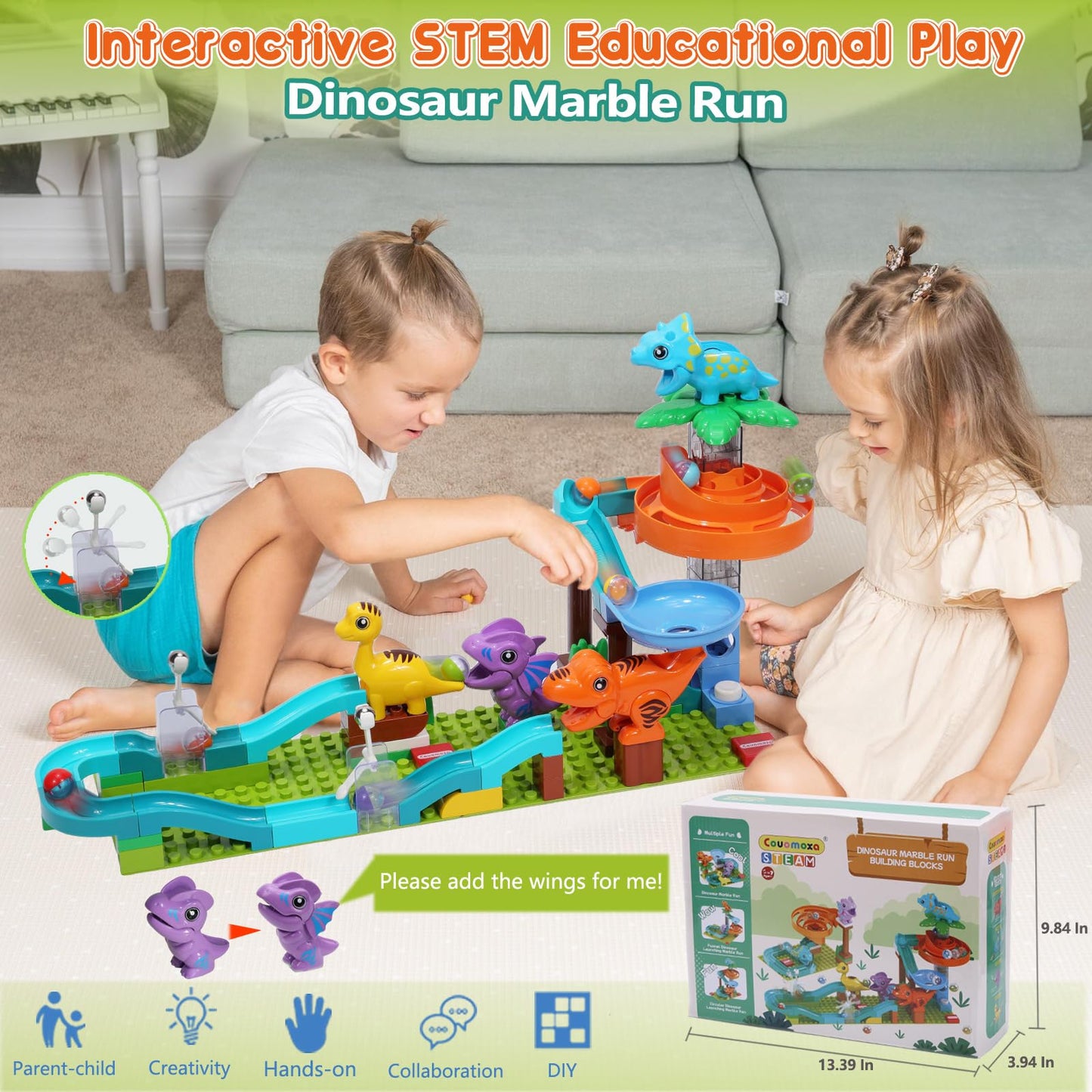 Dinosaur Marble Run Building Blocks for Kids