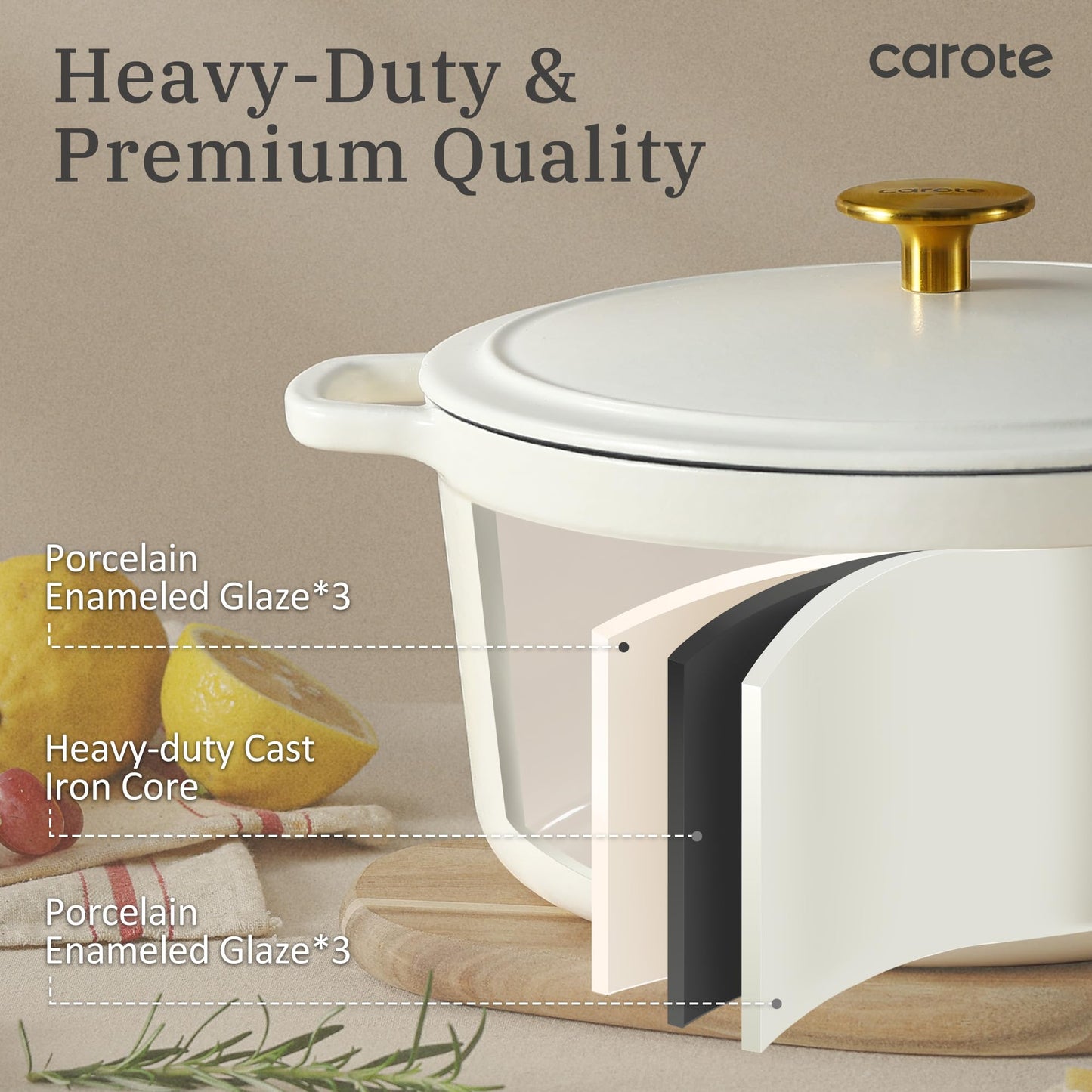 5QT CAROTE Enameled Cast Iron Dutch Oven Pot